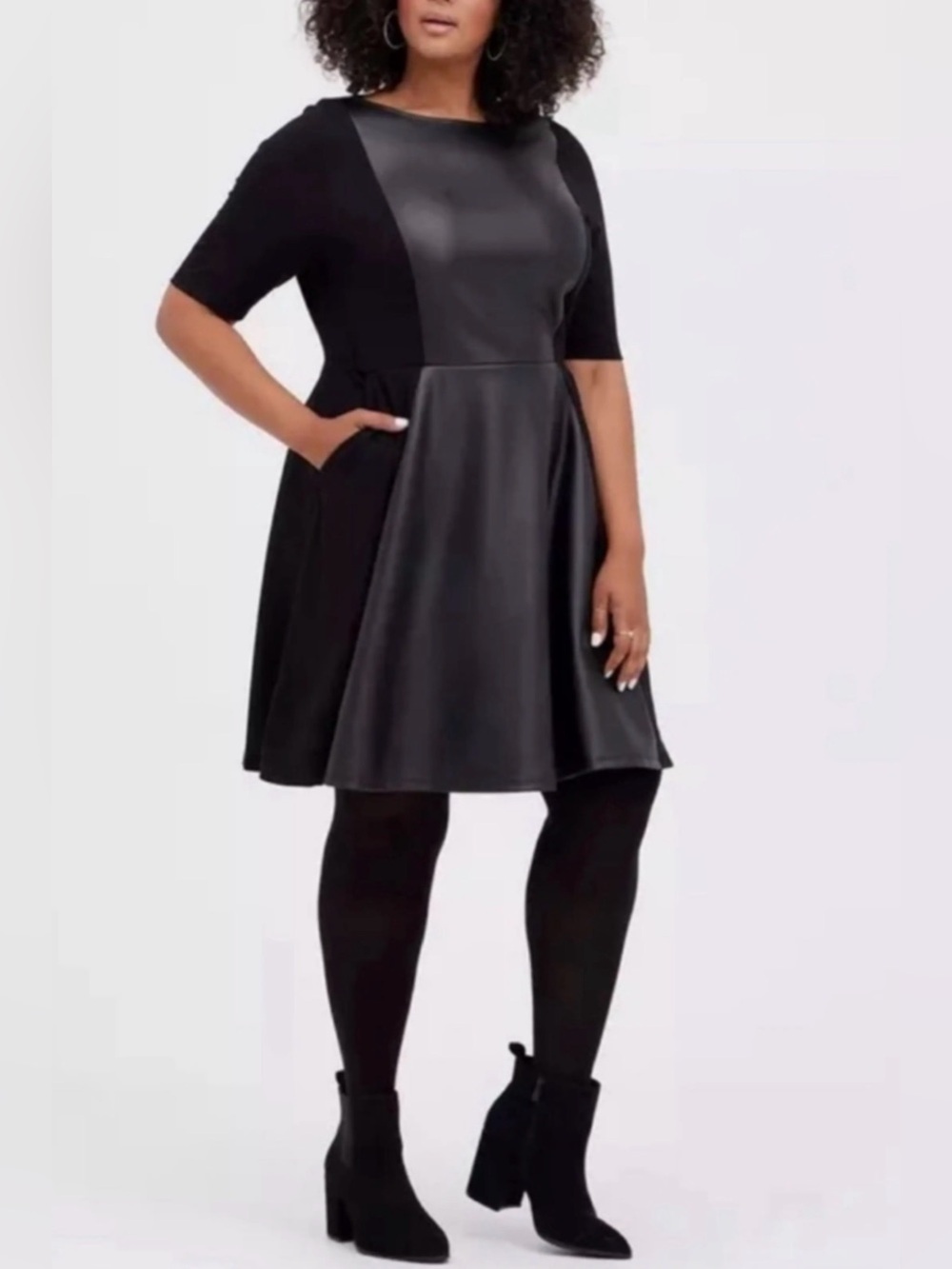 Torrid Deep Black Faux Leather Panel Fit & Flare Dress NWT size 3X